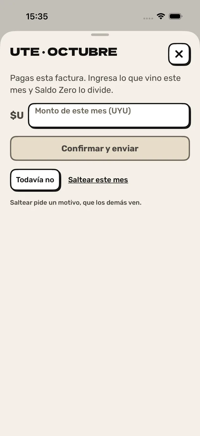 Pantalla de la factura de luz de octubre: ingresar el monto de este mes y confirmar.