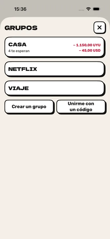 Captura: Grupos. Grupos con saldos en pesos y en dólares.